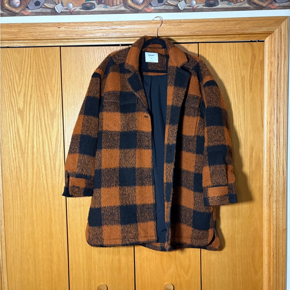 Old Navy Black and Orange Wool-Blend Coat